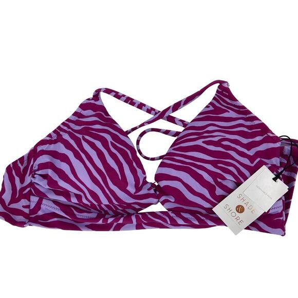 Shade & Shore Bikini Top Size 34C Fuchsia Pink Animal Print Underwire Padded - Picture 1 of 9